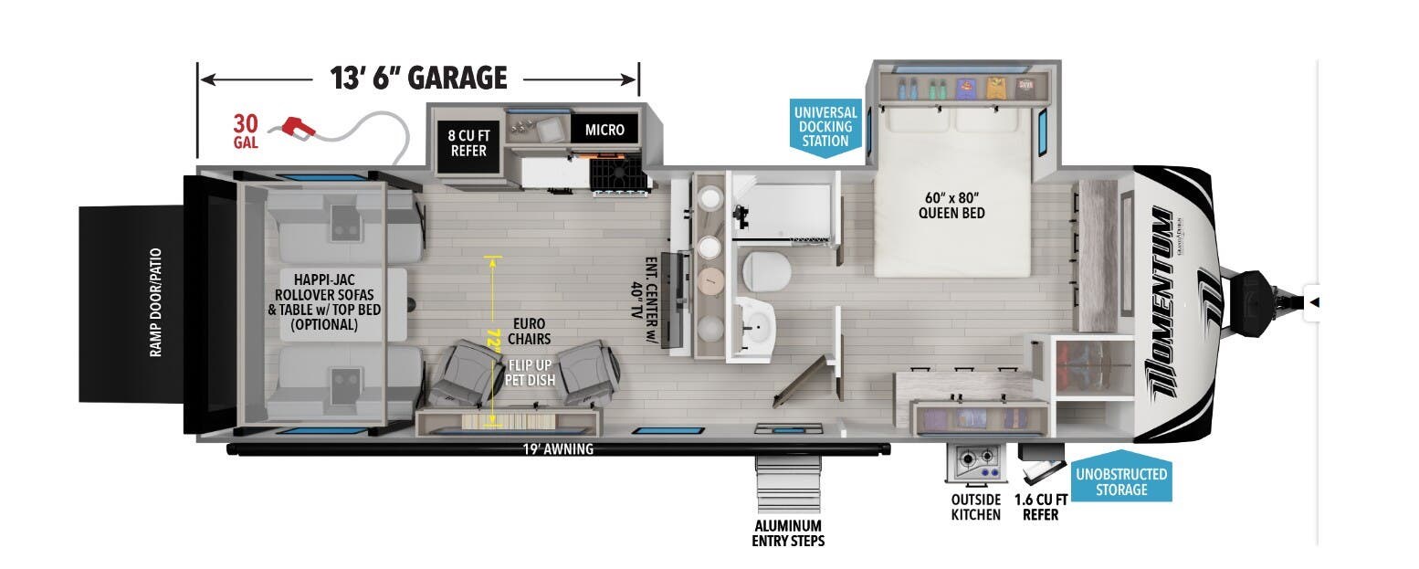 Call now about this 2026 Grand Design Momentum G-Class 25G! 2026 Grand Design Momentum G-Class 25G - New Toy Hauler For Sale by McClain's Longhorn RV in Sanger, Texas features Oven, Water Heater, Rear Ramp Door, Furnace, Black Tank Flush