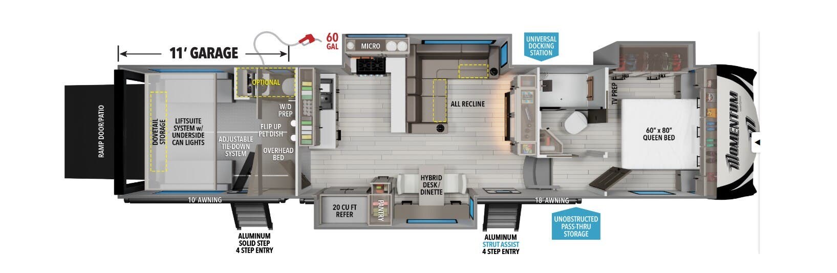 Call now about this 2025 Grand Design Momentum 344M! 2025 Grand Design Momentum 344M - Used Toy Hauler For Sale by McClain's Longhorn RV in Sanger, Texas features TV, Oven, Surround Sound System, Smoke Detector, CO Detector
