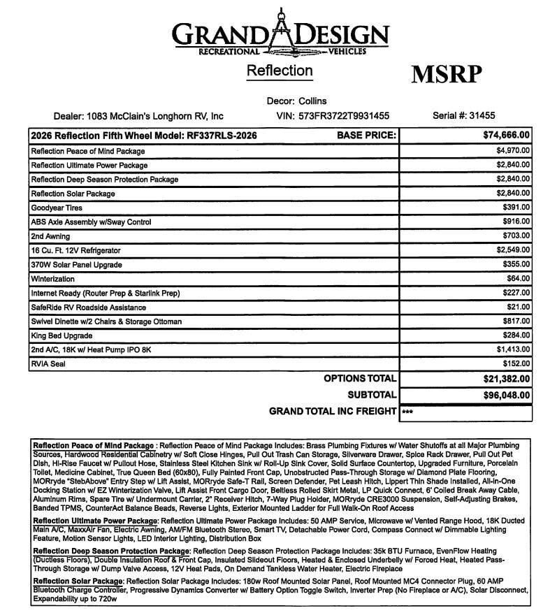 Contact us now about this 2026 Grand Design Reflection 337RLS! 2026 Reflection 337RLS by Grand Design from McClain's Longhorn RV in Sanger, Texas
