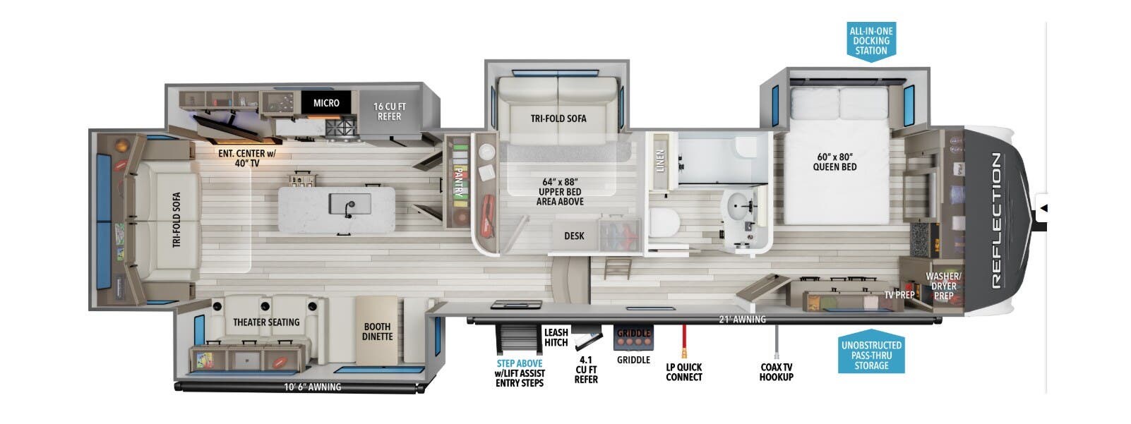 Call now about this 2026 Grand Design Reflection 367BHS! 2026 Grand Design Reflection 367BHS - New Fifth Wheel For Sale by McClain's Longhorn RV in Sanger, Texas features Solid Surface Countertops, Ladder, Hide-A-Bed, Shower, Toilet
