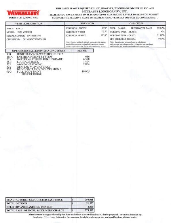 Contact us now about this 2026 Winnebago Ekko 23B! 2026 Ekko 23B by Winnebago from McClain's Longhorn RV in Sanger, Texas