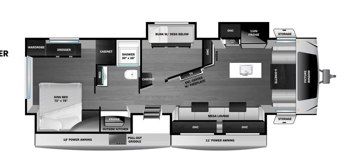 Call now about this 2026 Highland Ridge Open Range 335RBS! 2026 Highland Ridge Open Range 335RBS - New Travel Trailer For Sale by McClain's Longhorn RV in Sanger, Texas features Glass Shower Door, Awning, Furnace, Griddle, Microwave