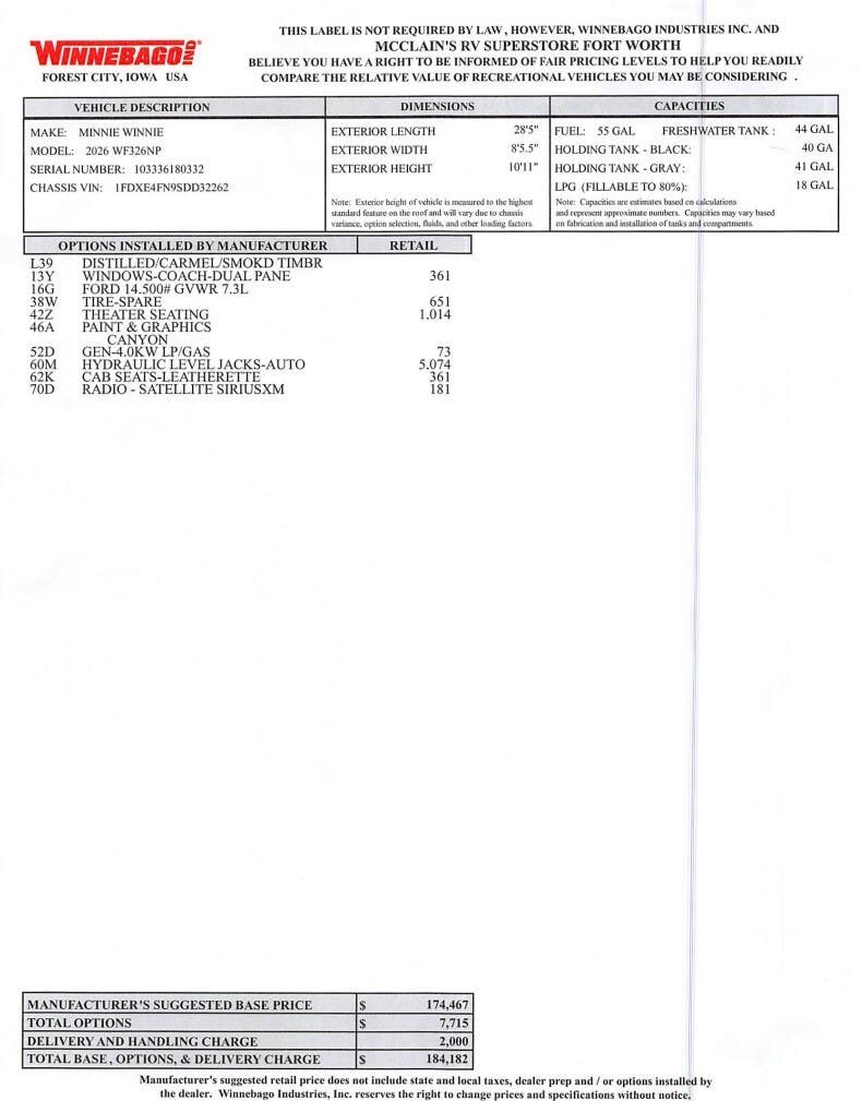 Contact us now about this 2026 Winnebago Minnie Winnie 26NP! 2026 Minnie Winnie 26NP by Winnebago from McClain's RV Fort Worth in Fort Worth, Texas