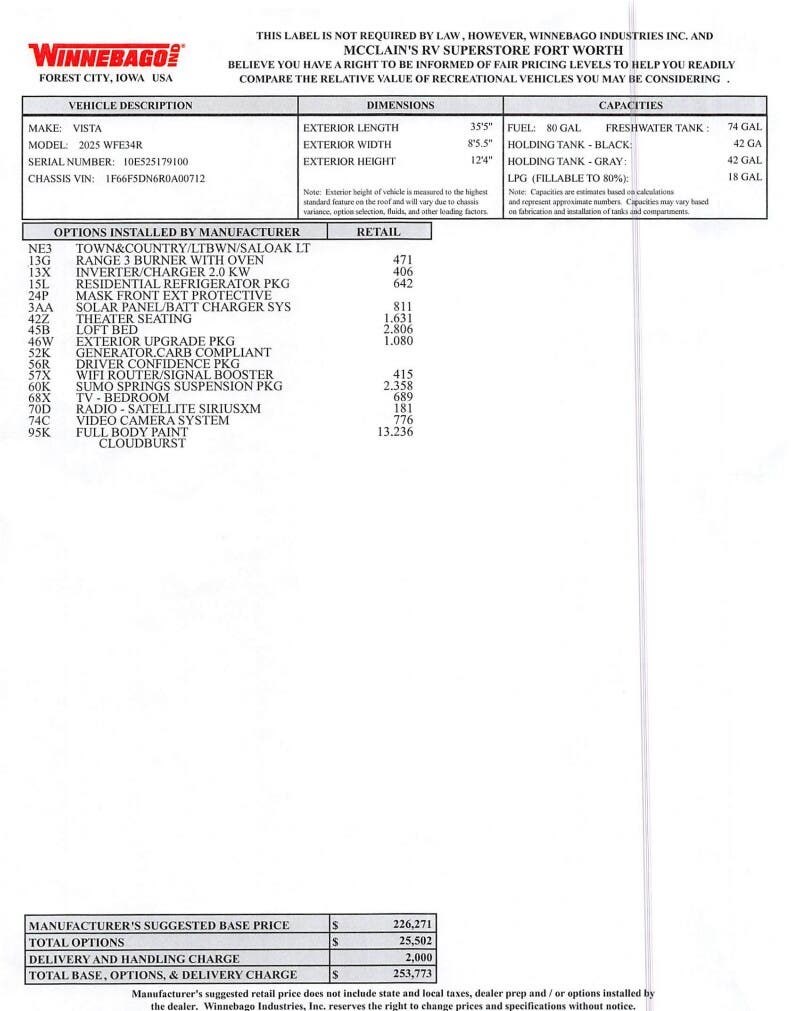 Contact us now about this 2025 Winnebago Vista 34R! 2025 Vista 34R by Winnebago from McClain's RV Fort Worth in Fort Worth, Texas