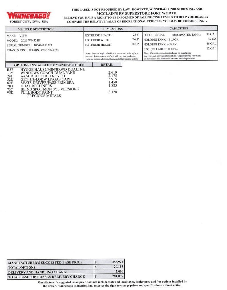 Contact us now about this 2026 Winnebago View 24R! 2026 View 24R by Winnebago from McClain's RV Fort Worth in Fort Worth, Texas