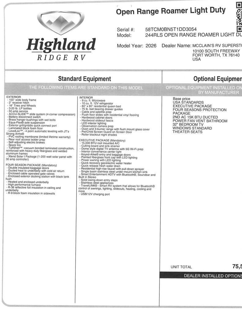 Contact us now about this 2026 Highland Ridge Open Range Roamer LIGHT 244RLS! 2026 Open Range Roamer LIGHT 244RLS by Highland Ridge from McClain's RV Fort Worth in Fort Worth, Texas