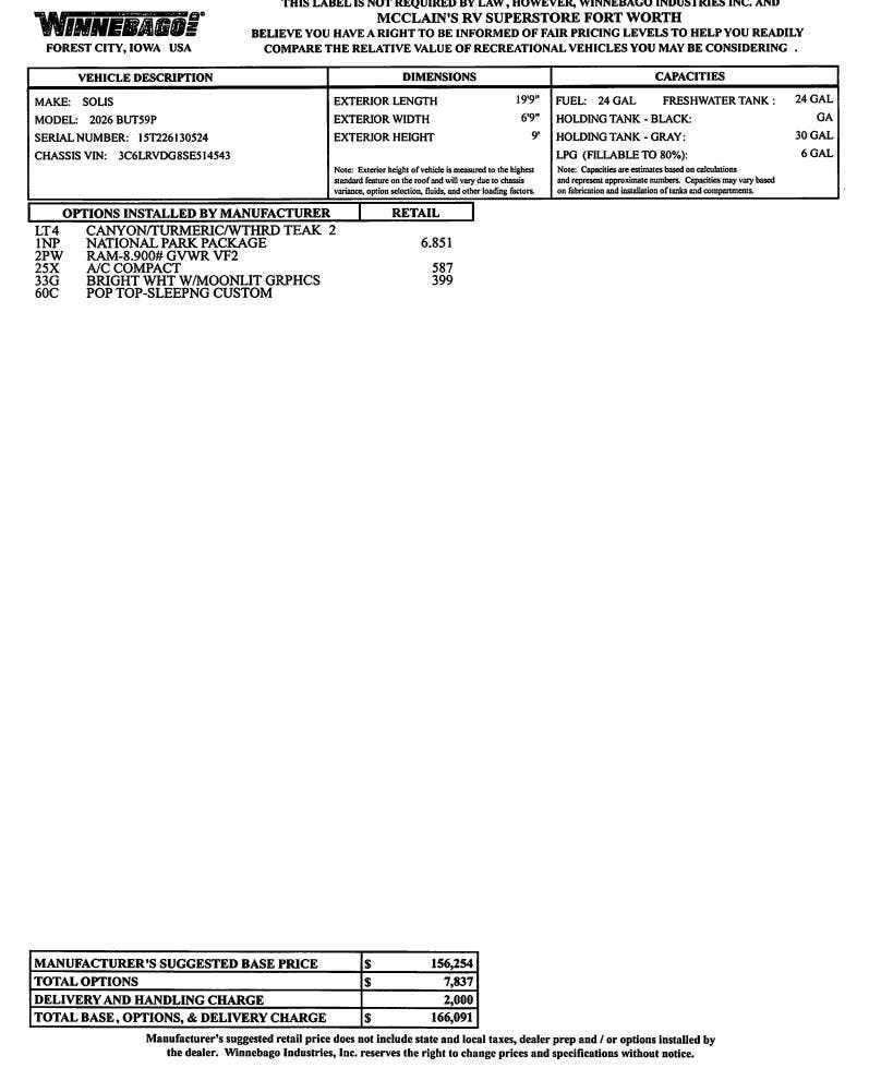 Contact us now about this 2026 Winnebago Solis 59P! 2026 Solis 59P by Winnebago from McClain's RV Fort Worth in Fort Worth, Texas