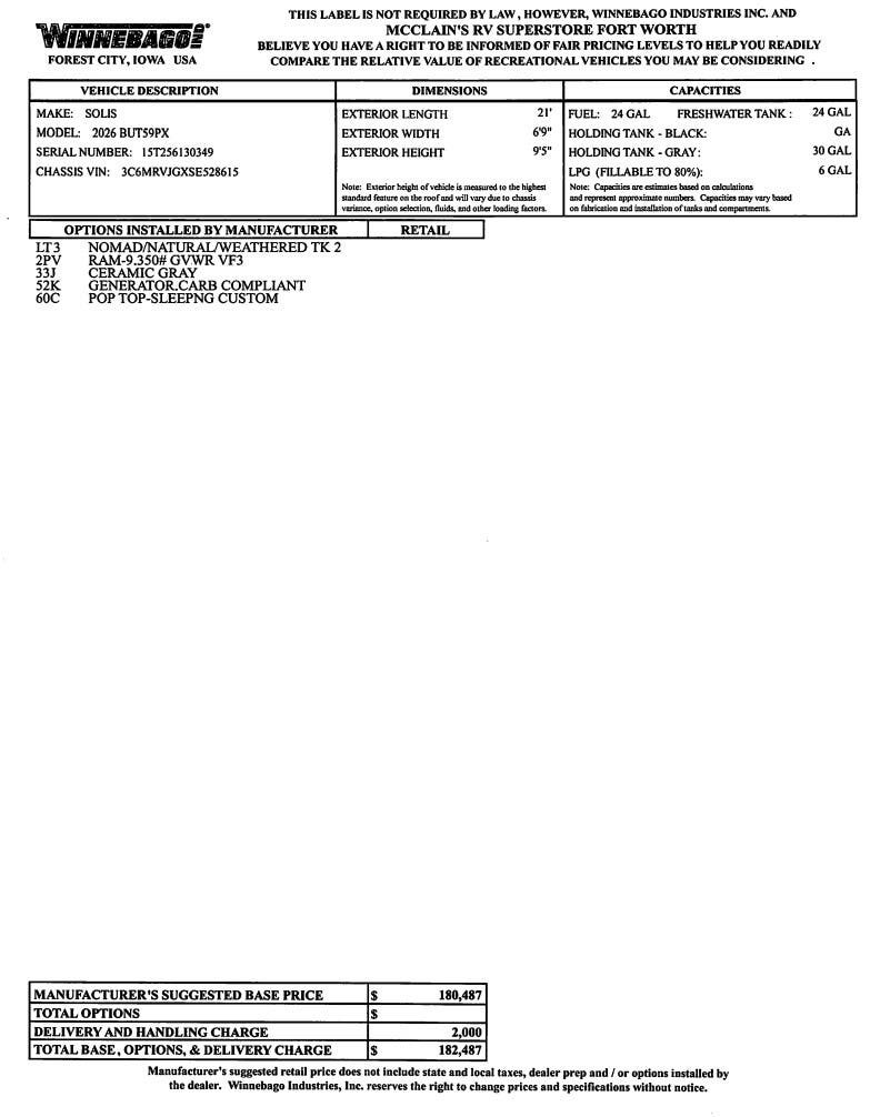 Contact us now about this 2026 Winnebago Solis 59PX! 2026 Solis 59PX by Winnebago from McClain's RV Fort Worth in Fort Worth, Texas