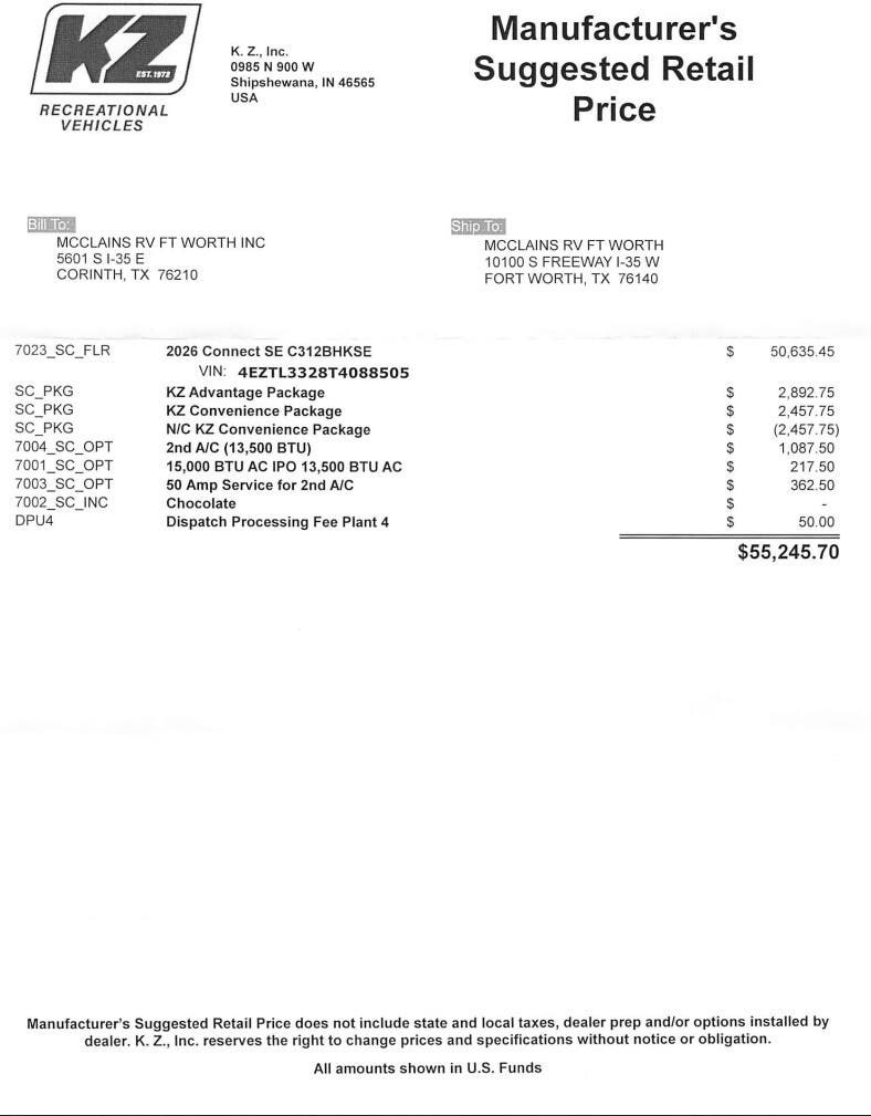 Contact us now about this 2026 K-Z Connect SE 312BHK! 2026 Connect SE 312BHK by K-Z from McClain's RV Fort Worth in Fort Worth, Texas