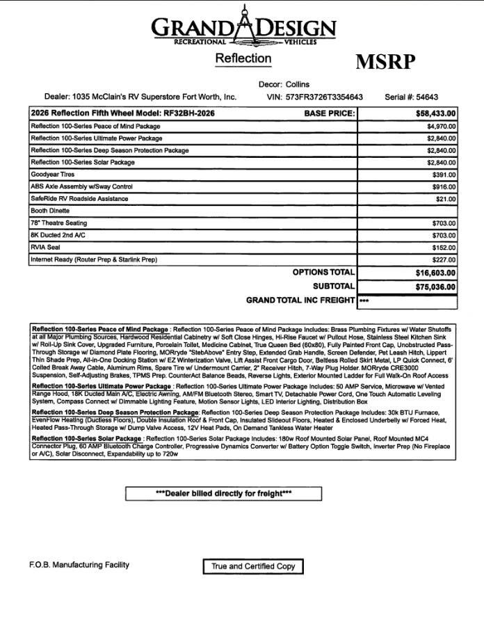 Contact us now about this 2026 Grand Design Reflection 100 32BH! 2026 Reflection 100 32BH by Grand Design from McClain's RV Fort Worth in Fort Worth, Texas