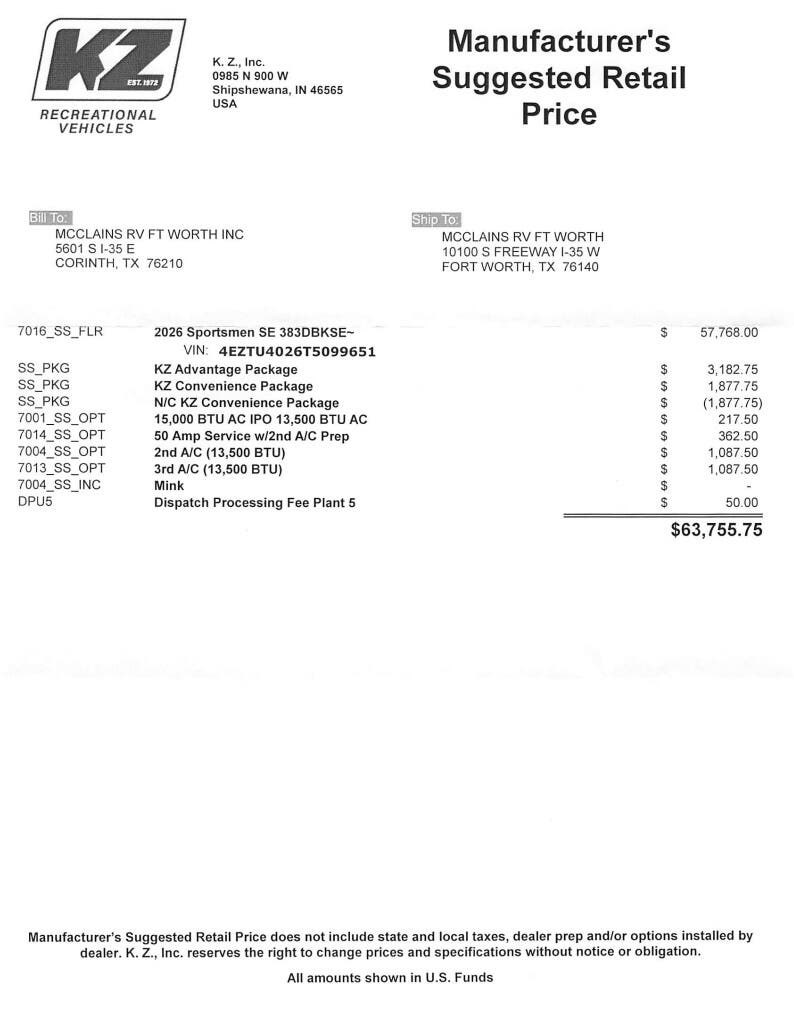 New 2026 K-Z Sportsmen SE 383DBK available in Fort Worth, Texas