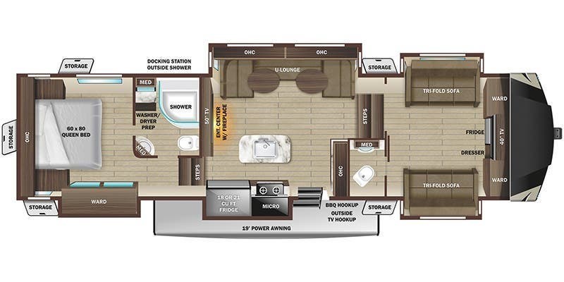 Call now about this 2022 Highland Ridge Open Range 376FBH! 2022 Highland Ridge Open Range 376FBH - Used Fifth Wheel For Sale by McClain's RV Fort Worth in Fort Worth, Texas features Fireplace, Hitch, External Shower, Insulated, Skylight