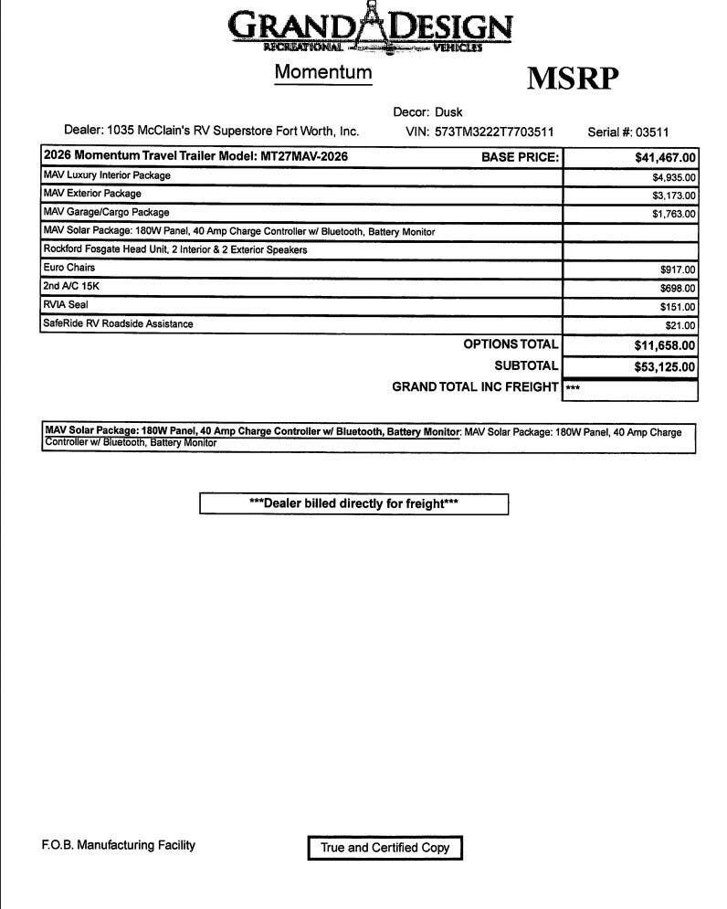 Contact us now about this 2026 Grand Design Momentum 27MAV! 2026 Momentum 27MAV by Grand Design from McClain's RV Fort Worth in Fort Worth, Texas