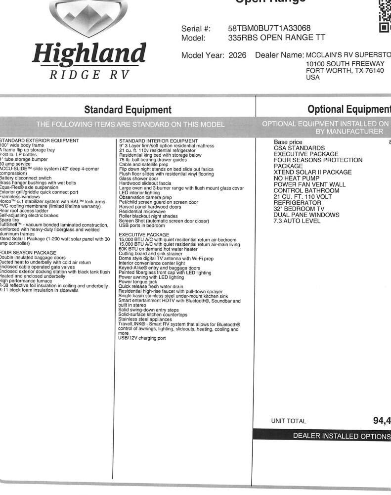 New 2026 Highland Ridge Open Range 335RBS available in Fort Worth, Texas
