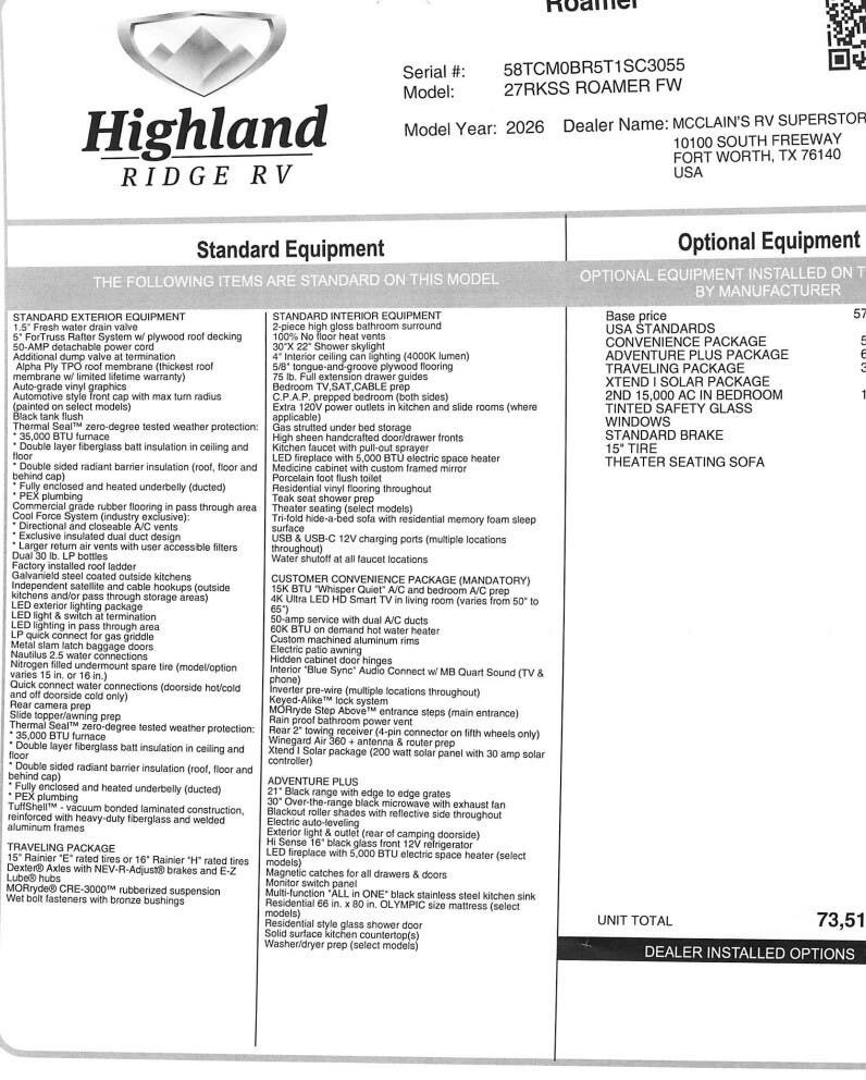 New 2026 Highland Ridge Open Range Roamer 27RKSS available in Fort Worth, Texas