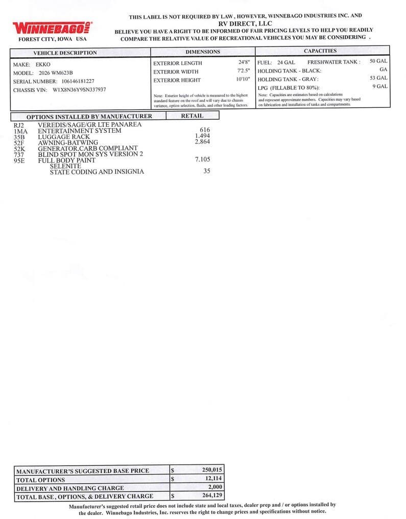 Contact us now about this 2026 Winnebago Ekko 23B! 2026 Ekko 23B by Winnebago from McClain's RV Fort Worth in Fort Worth, Texas