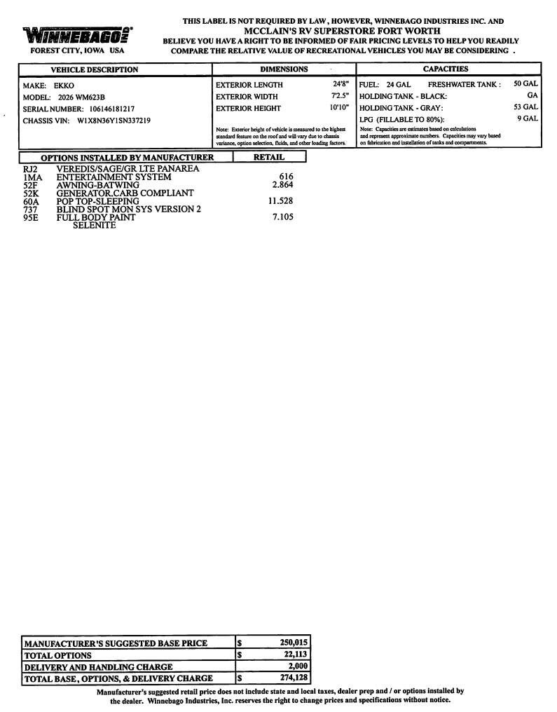 Contact us now about this 2026 Winnebago Ekko 23B! 2026 Ekko 23B by Winnebago from McClain's RV Fort Worth in Fort Worth, Texas