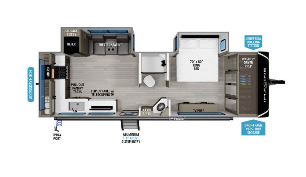 Call now about this 2026 Grand Design Imagine 2700BS! 2026 Grand Design Imagine 2700BS - New Travel Trailer For Sale by McClain's RV Fort Worth in Fort Worth, Texas features Skylight, Backup Camera, Ladder, Black Tank Flush, Medicine Cabinet