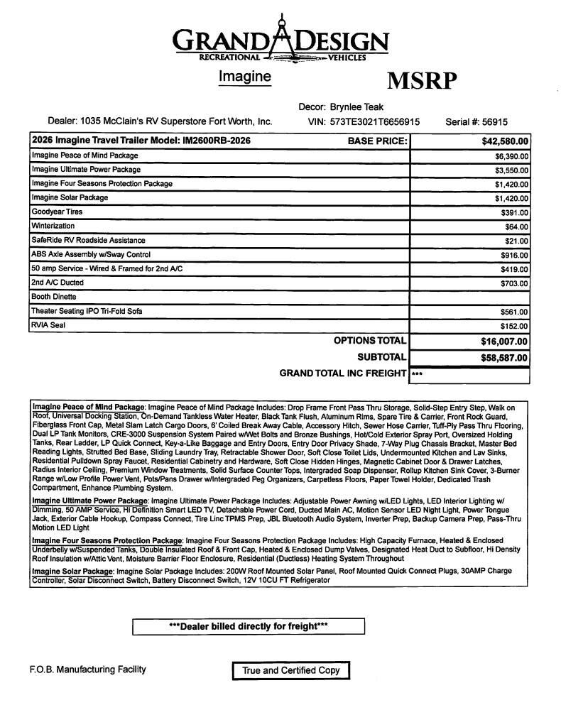 Contact us now about this 2026 Grand Design Imagine 2600RB! 2026 Imagine 2600RB by Grand Design from McClain's RV Fort Worth in Fort Worth, Texas