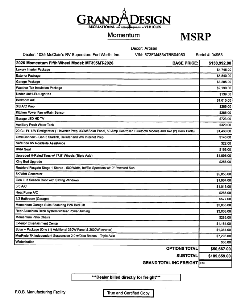 Contact us now about this 2026 Grand Design Momentum 395MT! 2026 Momentum 395MT by Grand Design from McClain's RV Fort Worth in Fort Worth, Texas