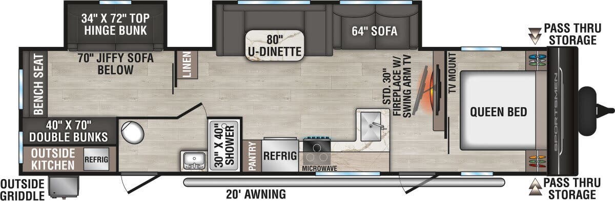 Call now about this 2026 K-Z Sportsmen SE 332BHK! Floorplan of 2026 K-Z Sportsmen SE 332BHK