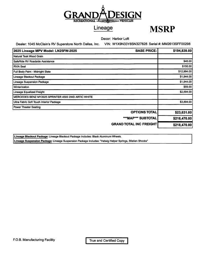 Contact us now about this 2025 Grand Design Lineage 25FW! 2025 Lineage 25FW by Grand Design from McClains RV in Kerrville, Texas