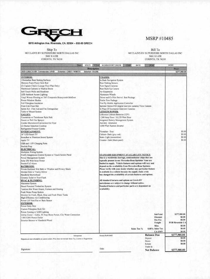 Contact us now about this 2025 Grech RV Terreno AWD TOUR-ION! 2025 Terreno AWD TOUR-ION by Grech RV from McClain's RV Superstore in Corinth, Texas