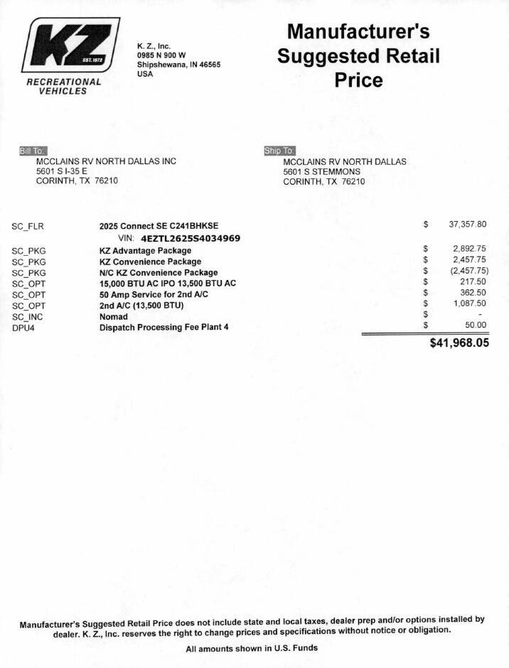 Contact us now about this 2025 K-Z Connect SE 241BHK! 2025 Connect SE 241BHK by K-Z from McClain's RV Superstore in Corinth, Texas