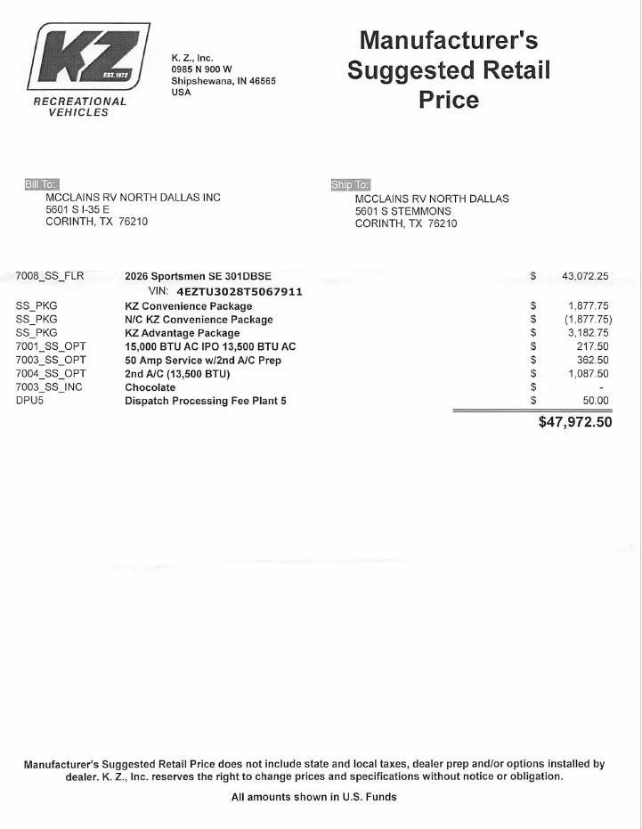 Contact us now about this 2026 K-Z Sportsmen SE 301DB! 2026 Sportsmen SE 301DB by K-Z from McClain's RV Superstore in Corinth, Texas