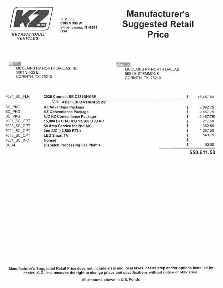 New 2026 K-Z Connect SE 281BHK available in Corinth, Texas