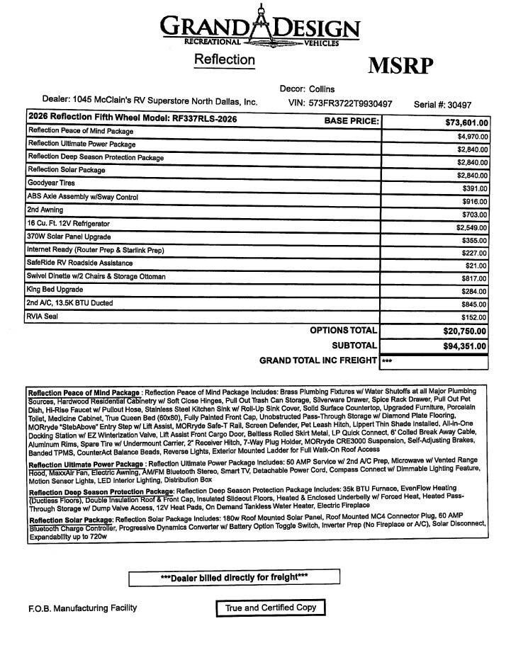 Contact us now about this 2026 Grand Design Reflection 337RLS! 2026 Reflection 337RLS by Grand Design from McClain's RV Superstore in Corinth, Texas