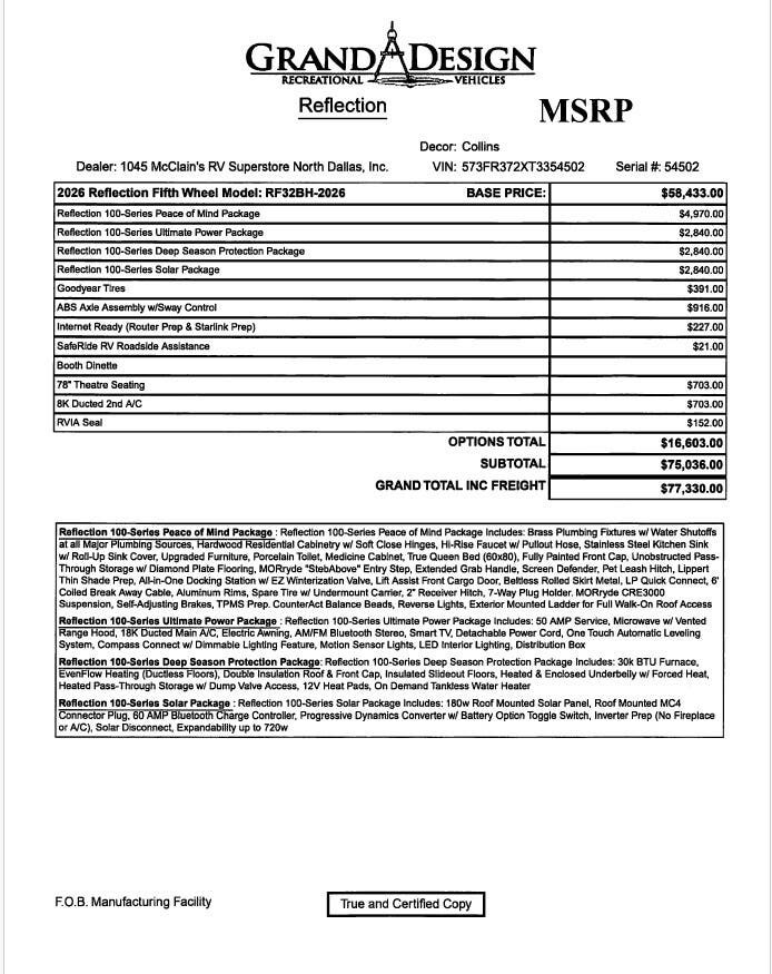 New 2026 Grand Design Reflection 100 32BH available in Corinth, Texas