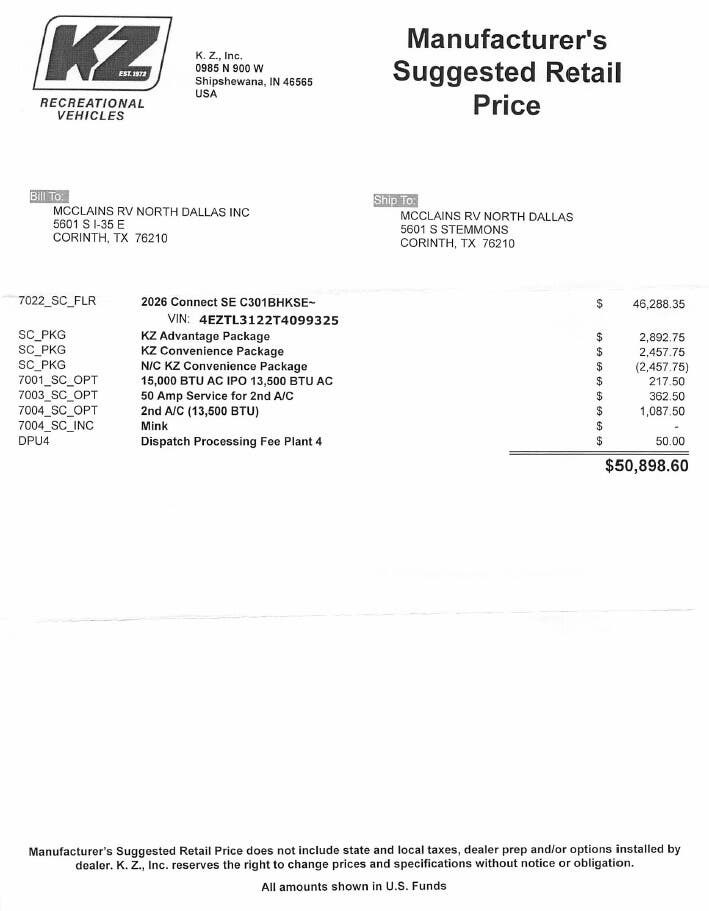 Contact us now about this 2026 K-Z Connect SE 301BHK! 2026 Connect SE 301BHK by K-Z from McClain's RV Superstore in Corinth, Texas