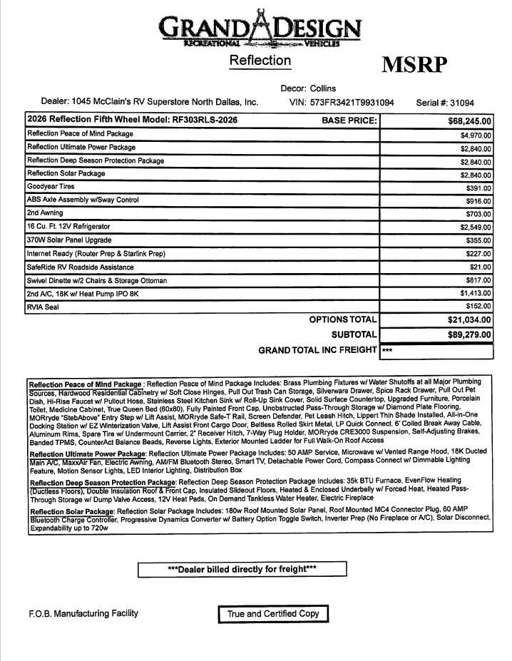 Contact us now about this 2026 Grand Design Reflection 303RLS! 2026 Reflection 303RLS by Grand Design from McClain's RV Superstore in Corinth, Texas