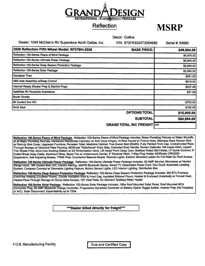 Contact us now about this 2026 Grand Design Reflection 100 27BH! 2026 Reflection 100 27BH by Grand Design from McClain's RV Superstore in Corinth, Texas