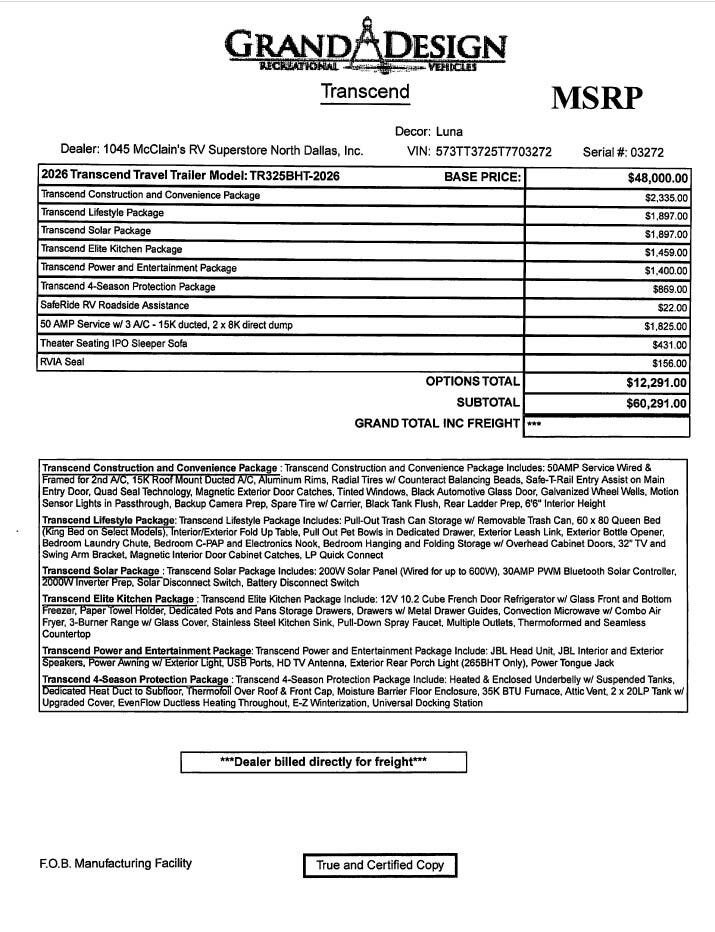 Contact us now about this 2026 Grand Design Transcend 325BHT! 2026 Transcend 325BHT by Grand Design from McClain's RV Superstore in Corinth, Texas