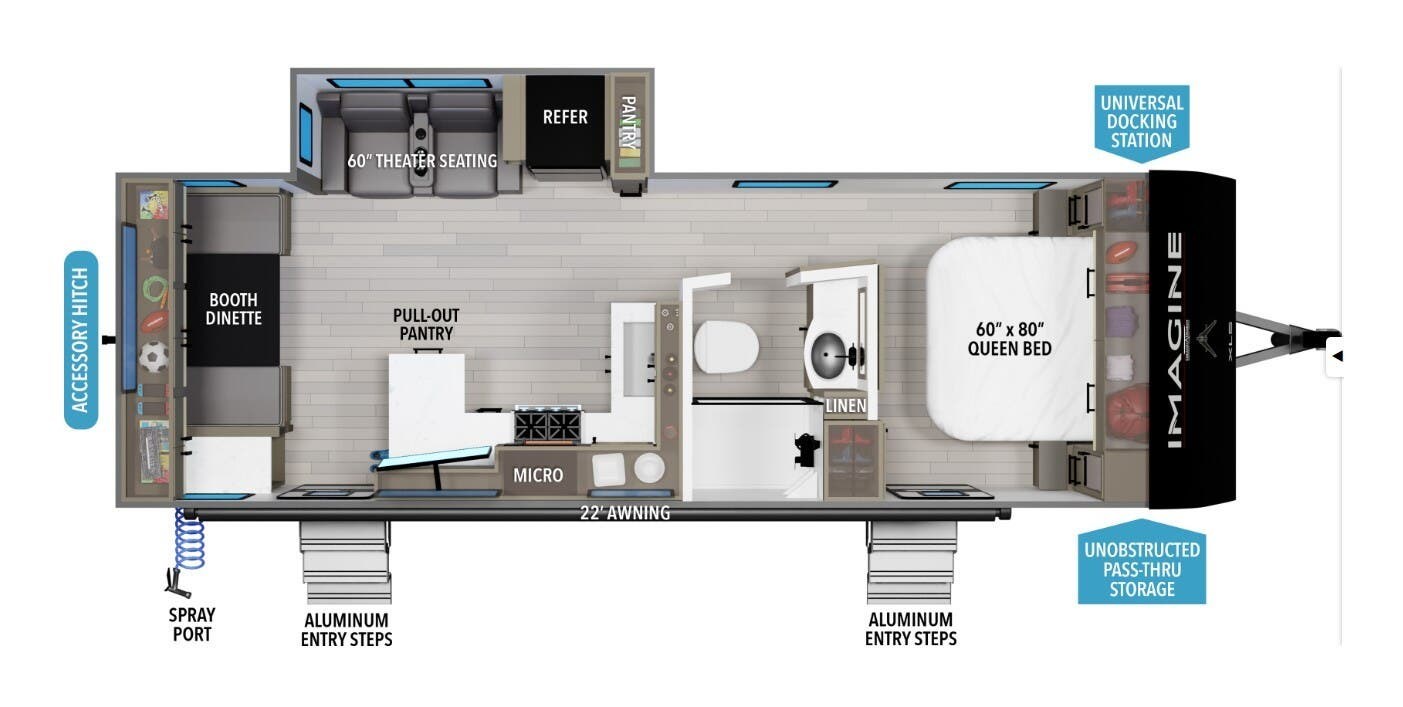 Call now about this 2026 Grand Design Imagine XLS 25RLE! 2026 Grand Design Imagine XLS 25RLE - New Travel Trailer For Sale by McClain's RV Fort Worth in Fort Worth, Texas features Theater Seating, Refrigerator, LP Detector, Screen Door, Fire Extinguisher