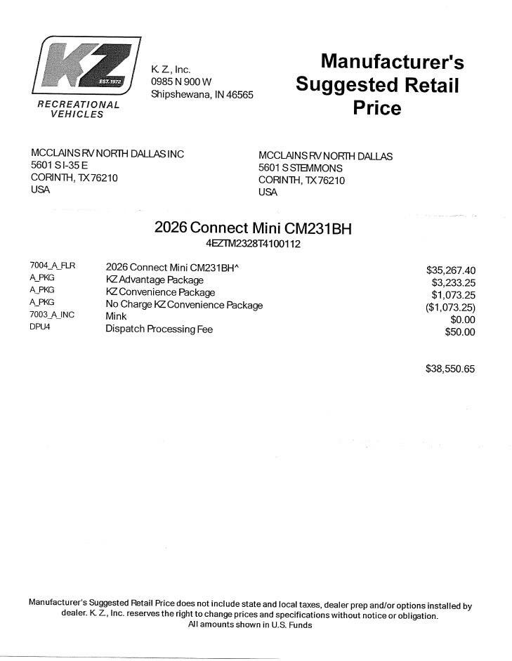 Contact us now about this 2026 K-Z Connect Mini 231BH! 2026 Connect Mini 231BH by K-Z from McClain's RV Superstore in Corinth, Texas