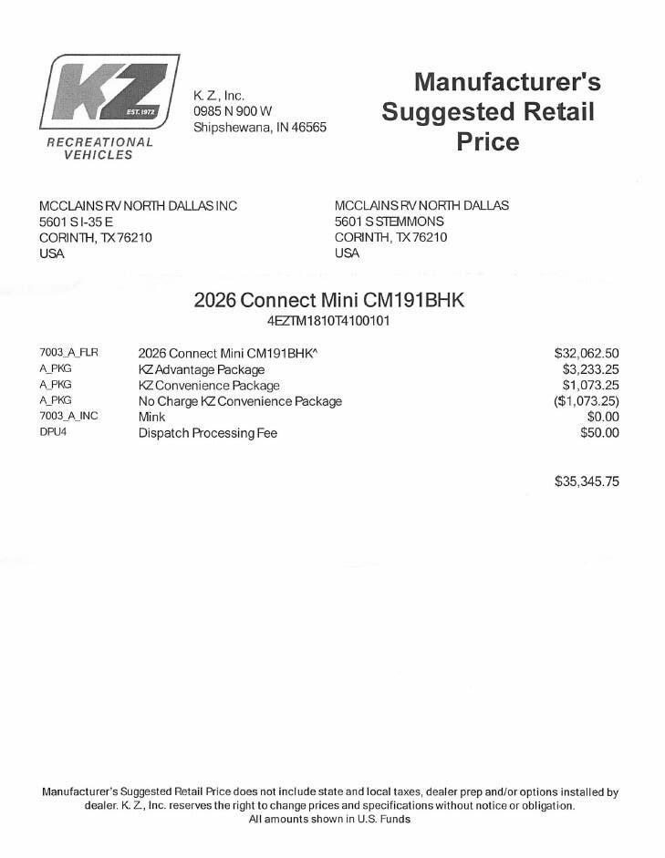 Contact us now about this 2026 K-Z Connect Mini 191BHK! 2026 Connect Mini 191BHK by K-Z from McClain's RV Superstore in Corinth, Texas