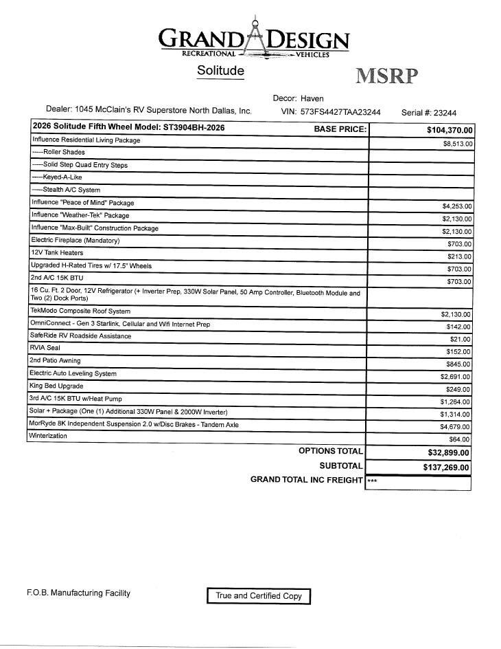 New 2026 Grand Design Influence 3904BH available in Corinth, Texas