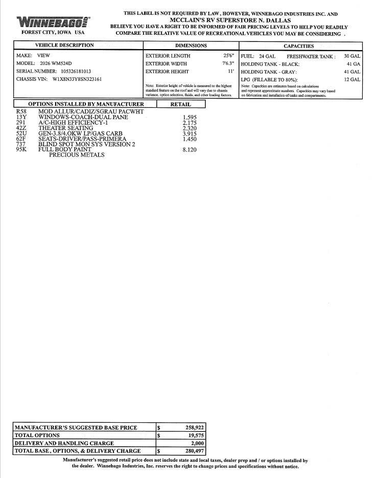 Contact us now about this 2026 Winnebago View 24D! 2026 View 24D by Winnebago from McClain's RV Superstore in Corinth, Texas