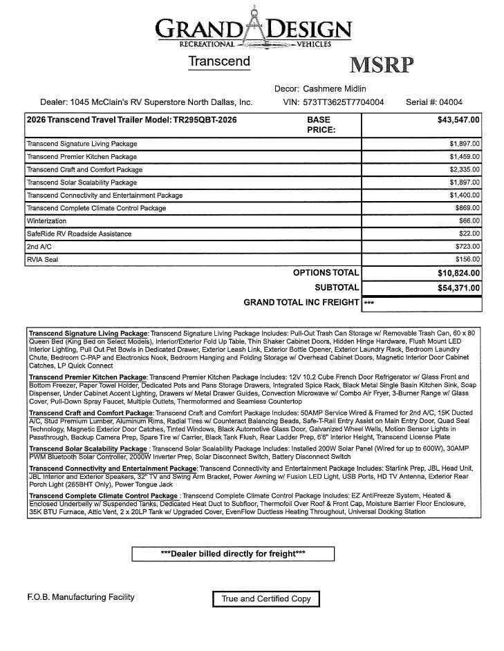 Contact us now about this 2026 Grand Design Transcend 295QBT! 2026 Transcend 295QBT by Grand Design from McClain's RV Superstore in Corinth, Texas