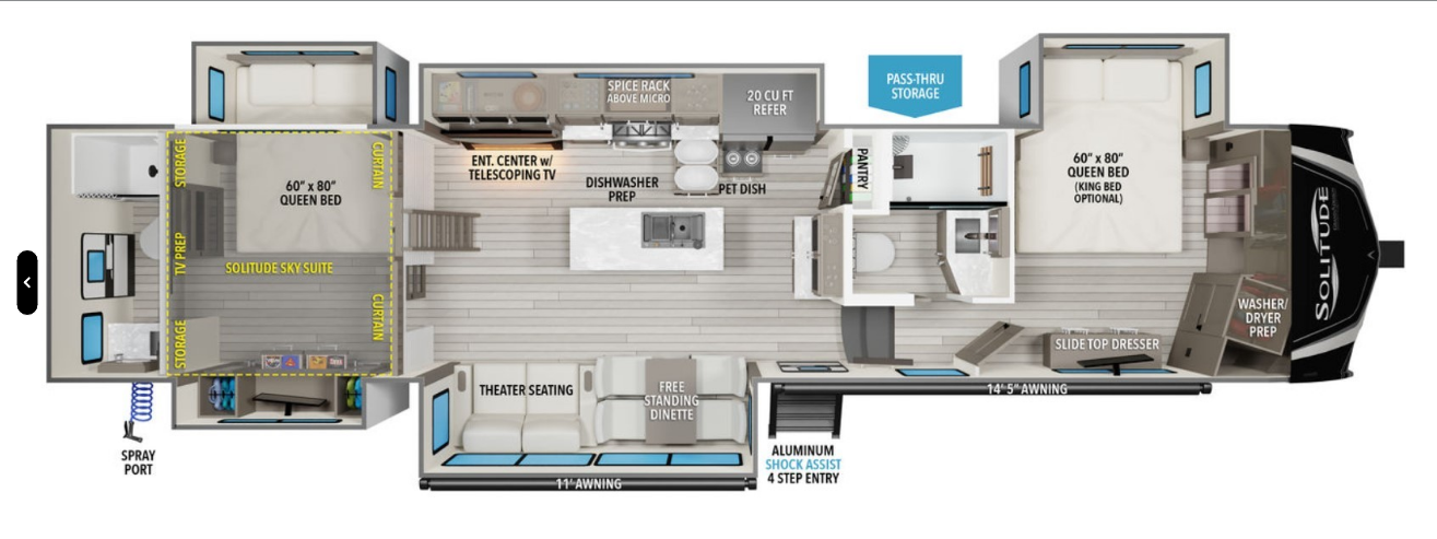 Call now about this 2025 Grand Design Solitude 391DL! 2025 Grand Design Solitude 391DL - New Fifth Wheel For Sale by McClain's RV Oklahoma City in Oklahoma City, Oklahoma features External Shower, Slideout, Free Standing Dinette w/Chairs, Refrigerator, Power Roof Vent