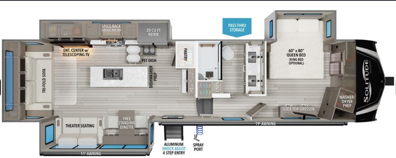 Call now about this 2025 Grand Design Solitude 370DV! 2025 Grand Design Solitude 370DV - New Fifth Wheel For Sale by McClain's RV Oklahoma City in Oklahoma City, Oklahoma features Skylight, Roof Vents, Fire Extinguisher, Slideout, Exterior Speakers