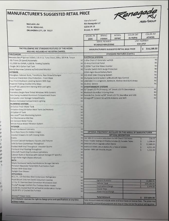 Contact us now about this 2026 Renegade VIENNA 25FWC! 2026 VIENNA 25FWC by Renegade from McClain's RV Oklahoma City in Oklahoma City, Oklahoma