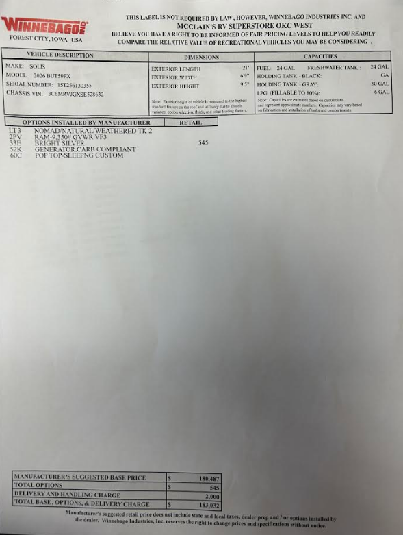 Contact us now about this 2026 Winnebago Solis 59PX! 2026 Solis 59PX by Winnebago from McClain's RV Oklahoma City in Oklahoma City, Oklahoma