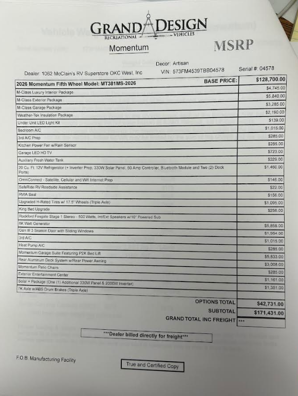 Contact us now about this 2026 Grand Design Momentum 381MS! 2026 Momentum 381MS by Grand Design from McClain's RV Oklahoma City in Oklahoma City, Oklahoma