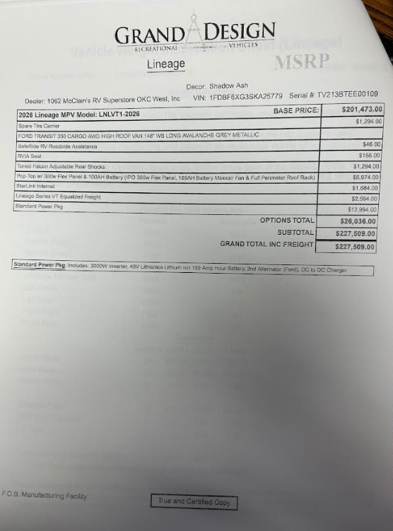 Contact us now about this 2026 Grand Design Lineage LVT1! 2026 Lineage LVT1 by Grand Design from McClain's RV Oklahoma City in Oklahoma City, Oklahoma