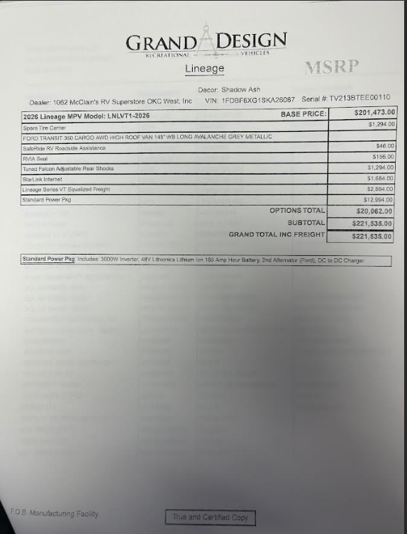 Contact us now about this 2026 Grand Design Lineage LVT1! 2026 Lineage LVT1 by Grand Design from McClain's RV Oklahoma City in Oklahoma City, Oklahoma