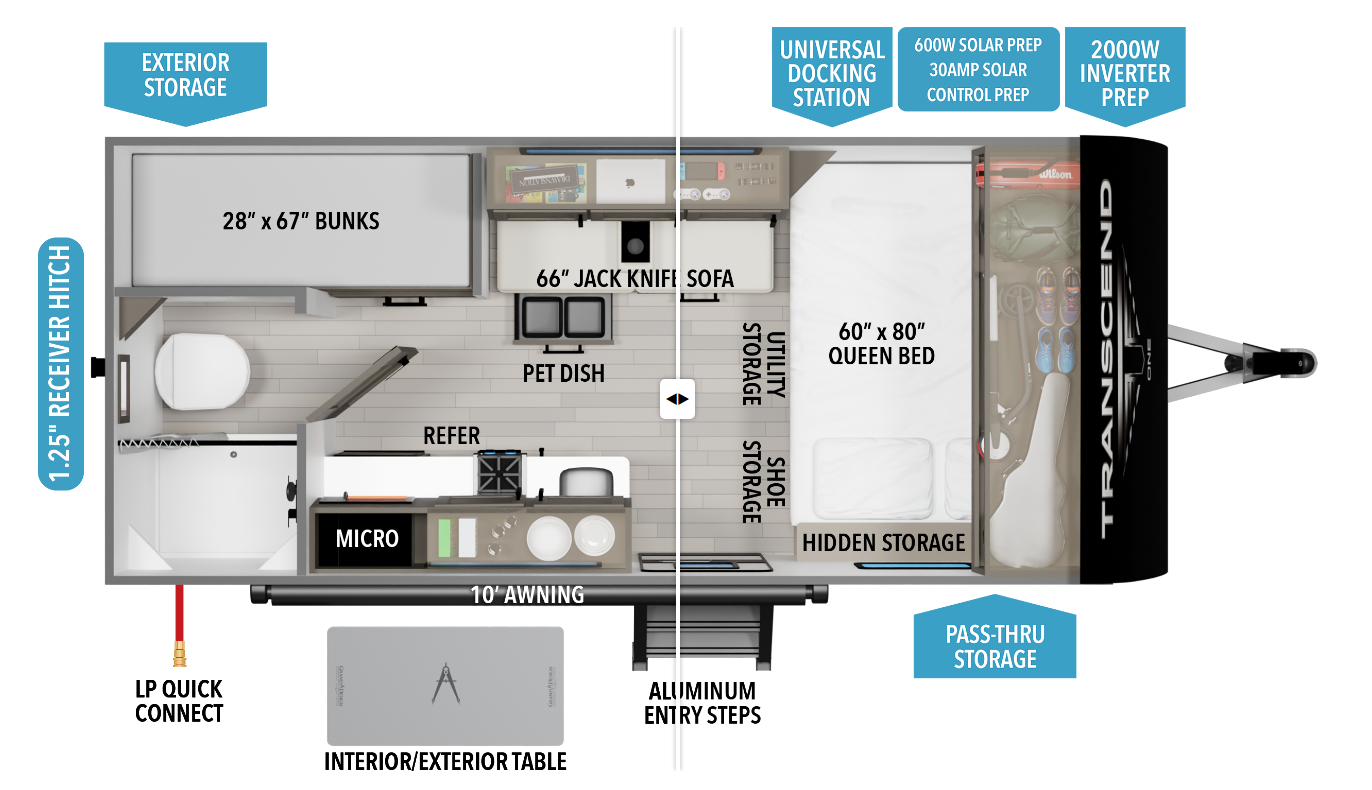 Call now about this 2024 Grand Design Transcend One 151BH! 2024 Grand Design Transcend One 151BH - Used Travel Trailer For Sale by McClain's RV Oklahoma City in Oklahoma City, Oklahoma features Water Heater, Fire Extinguisher, Bunk Beds, Awning, Shower